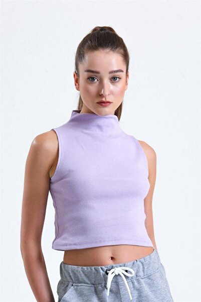 pulur.co قميص داخلي محبوك بدون أكمام وبنصف ياقة مدورة أرجواني فاتح