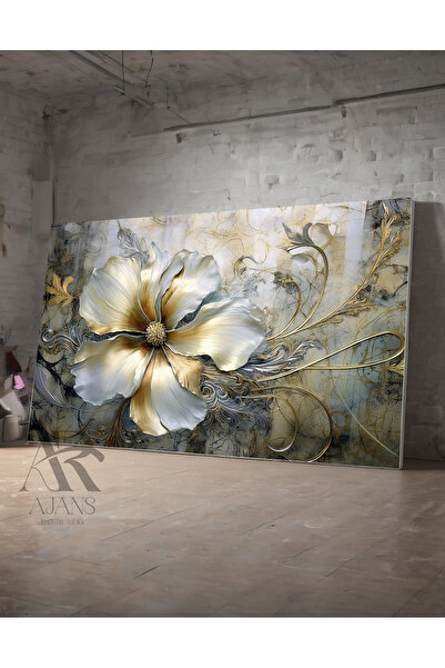 AR AJANS KANVAS TABLO PANOU Decorativ Canvas Magnolia Aurie cu Detaliu Marmură