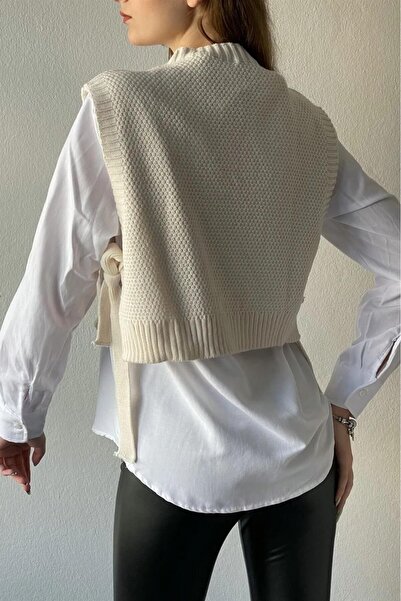 pulur.co Cream Side Tie Knitwear Sweater