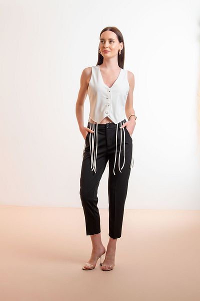 Laranor Vestă clasică cu design cu ciucuri Ecru