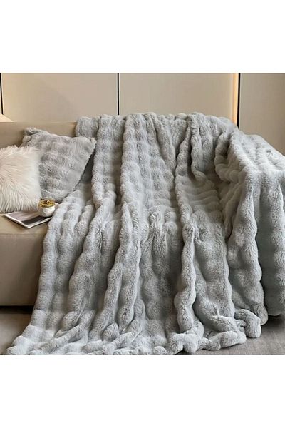 sevaradekor Şal pentru scaun de pluş Husă pentru scaun pufos Husă pentru scaun cu bule Gri deschis 150 X 100 Cm