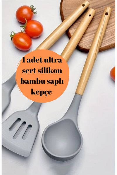 BRE HOME 1 Piece Ultra Hard Bamboo Handle Silicone Food Soup Ladle