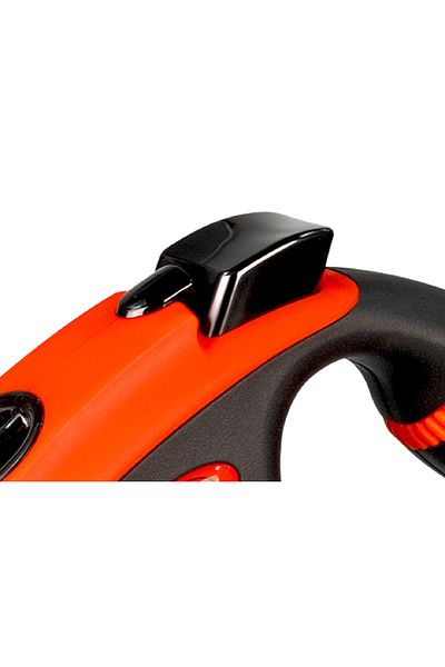 Flexi مقود تمديد للكلاب مخطط باللون البرتقالي مقاس L - 8 أمتار بشريط أوتوماتيكي، بحد أقصى 65 كجم