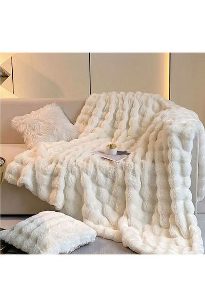 sevaradekor Şal de canapea de pluş Husă de canapea pufoasă Husă de canapea Bubble Alb 160 X 100 Cm