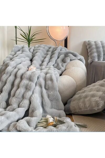 sevaradekor 200 x 75 cm Bubble Plush Sofa Cover - Fluffy Shawl