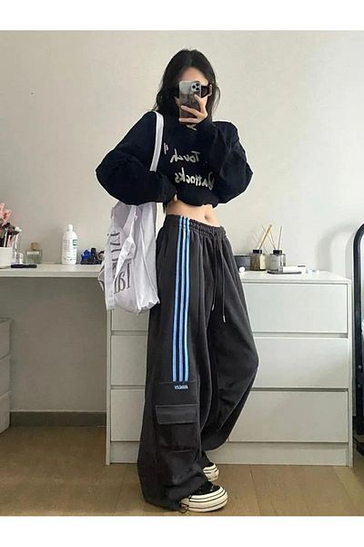Gofeel Unisex φαρδύ αθλητικό παντελόνι - Λεπτομέρεια ρετρό ρίγες