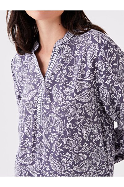 LC Waikiki Kaçık Yaka Desenli Uzun Kollu Kadın Bluz