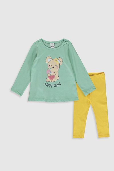 LC Waikiki Baby Girl Matte Green Ffm Top-Bottom Set