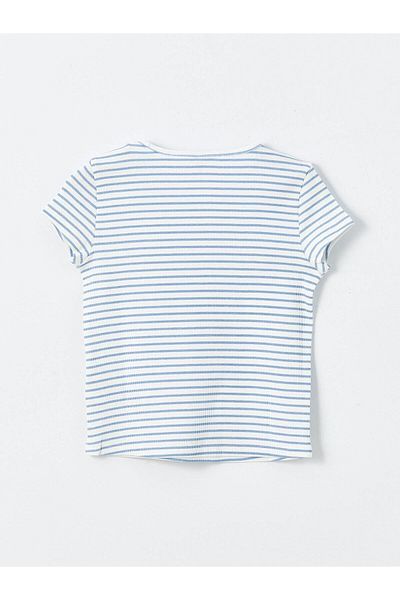 LC Waikiki LCW Baby - Раирана тениска с кръгло деколте и къс ръкав за момиченце