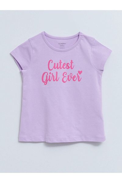 LC Waikiki Printed Short Sleeve Crew Neck T-Shirt for Baby Girl