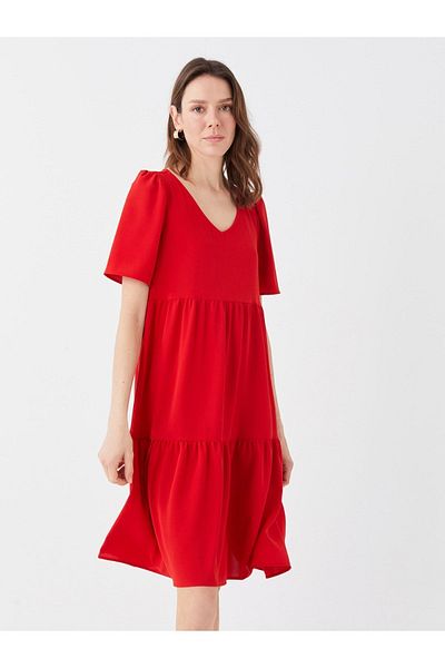 LC Waikiki V-Neck Aerobin Women's Dress - Short Sleeve