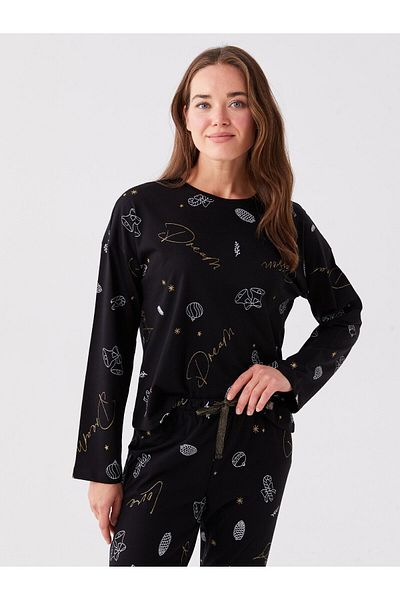 LC Waikiki Crew Neck Patterned Long Sleeve Women's Pajama Set