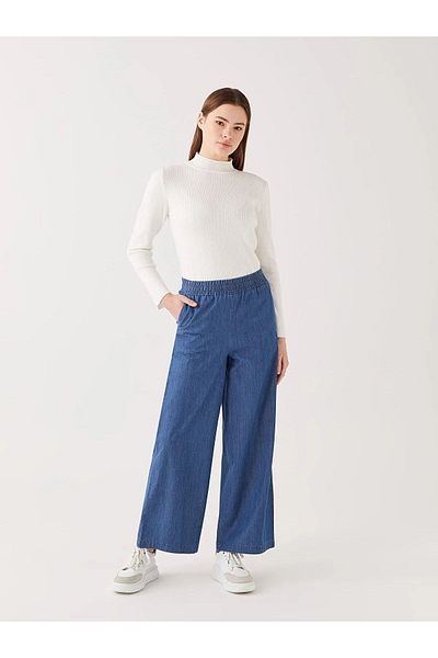 LC Waikiki Lcw Pantaloni de damă, drepti, cu talie elastică, cu talie largă
