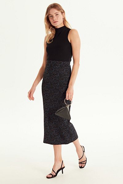 LC Waikiki Women's Navy Blue Jacquard Skirt 9WL030Z8