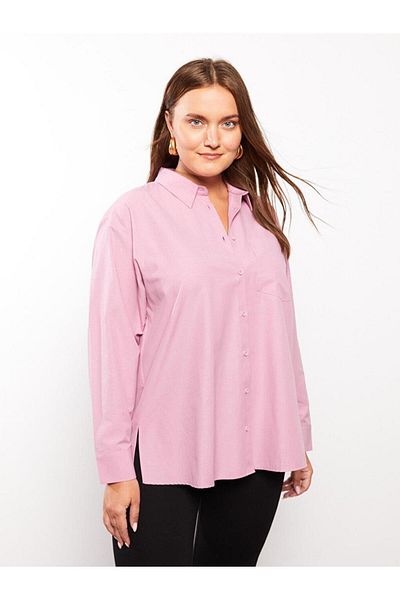 LC Waikiki Plus Size Straight Long Sleeve Poplin Women's Shirt