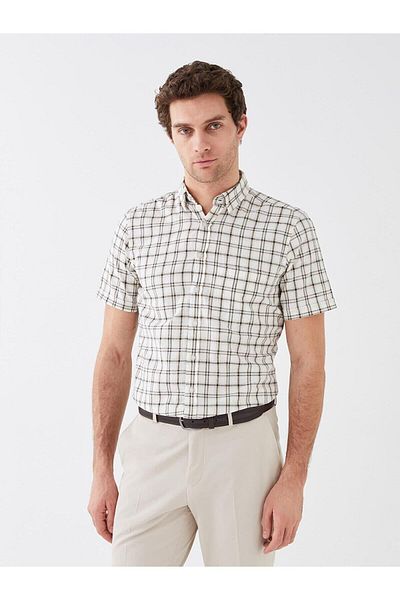 LC Waikiki LCWAIKIKI - Ανδρικό πουκάμισο με καρό στάμπα Oxford, κοντό μανίκι, κανονική εφαρμογή