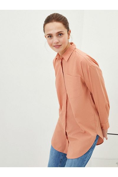 LC Waikiki Oversize Women's Tunic - Shirt Collar, Solid, Long Sleeve