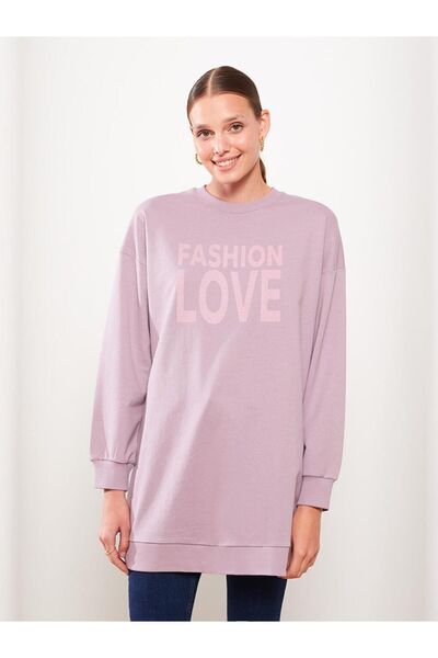 LC Waikiki LCW Modest Bisiklet Yaka Baskılı Uzun Kollu Oversize Kadın Tunik