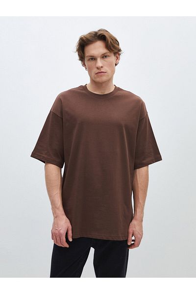 LC Waikiki Ανδρικό χτενισμένο βαμβακερό μπλουζάκι - Oversize Crew Neck, κοντομάνικο