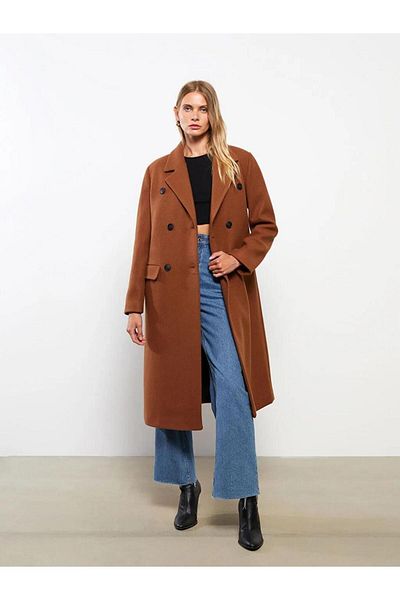LC Waikiki Classic Jacket Collar Plain Long Sleeve Women's Stamp Coat