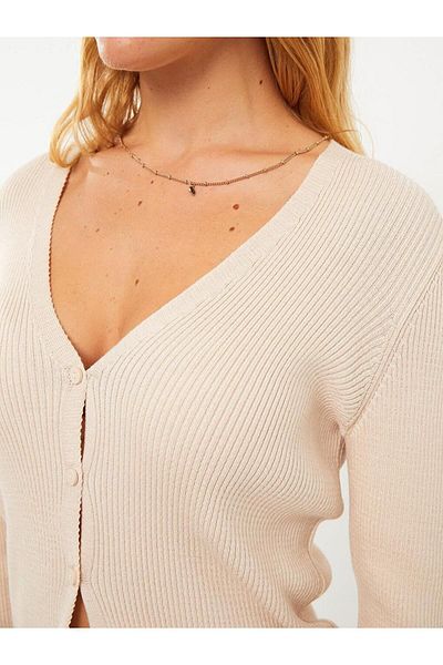 LC Waikiki LCWAIKIKI Basic V-Neck Plain Long Sleeve Women's Knitwear Cardigan