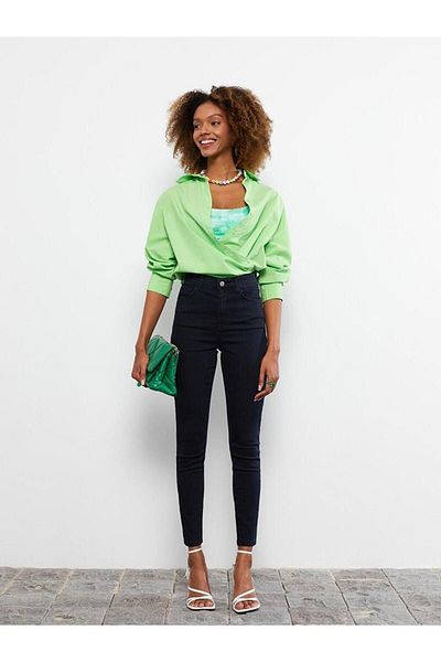 LC Waikiki Blugi LCW cu talie înaltă, cu croiala super skinny, cu detaliu de buzunar drept, pantaloni de jeans rodeo pentru femei
