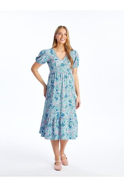 LC Waikiki LCWAIKIKI Maternity Dress - V-neck, Print, Short Sleeve