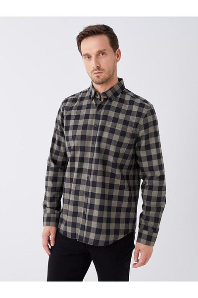 LC Waikiki Cămașă pentru bărbați din gabardină în carouri cu mânecă lungă LCWAIKIKI Classic Regular Fit