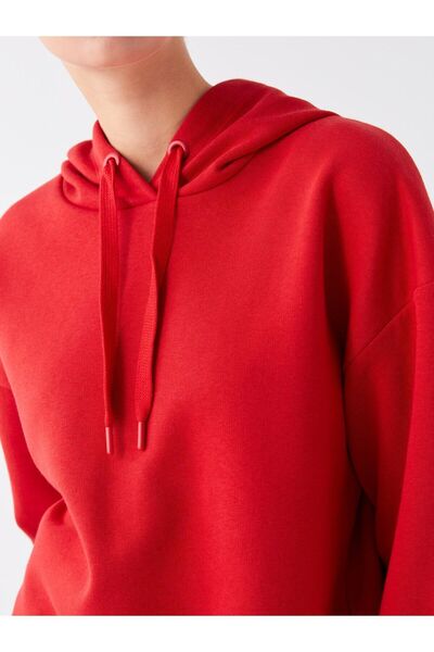 LC Waikiki Kapüşonlu Düz Uzun Kollu Kadın Sweatshirt Tunik