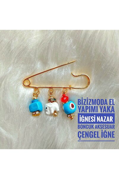 bizizmoda El Yapımı Cam Boncuk Nazar Boncuk Yaka İğnesi Çengel İğne Firkete