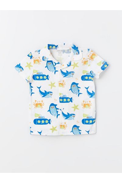 LC Waikiki Polo Collar Short Sleeve Printed Baby Boy Pajama Set