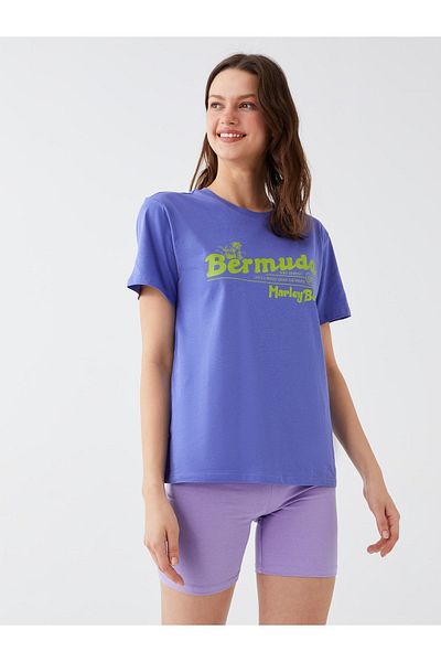 LC Waikiki Femei - Tricou cu mânecă scurtă imprimat cu decolteu
