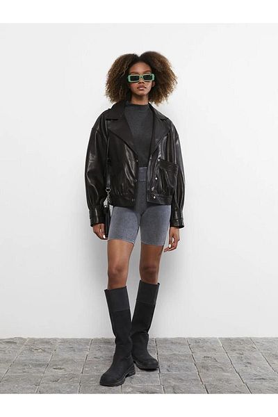 LC Waikiki Casual Jacket Πέτο ίσιο μακρυμάνικο γυναικείο δερμάτινο παλτό