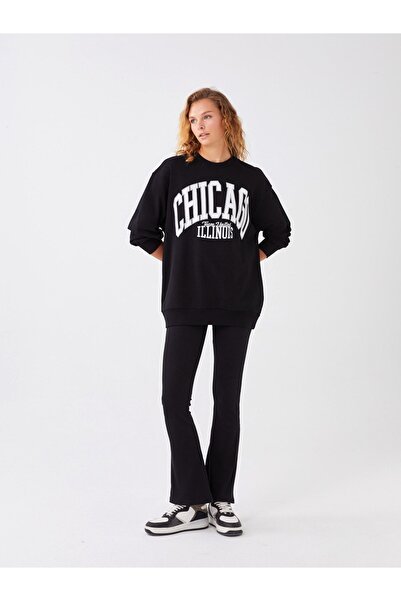 LC Waikiki Γυναικείο φούτερ με μακρυμάνικο λαιμόκοψη - εμπριμέ