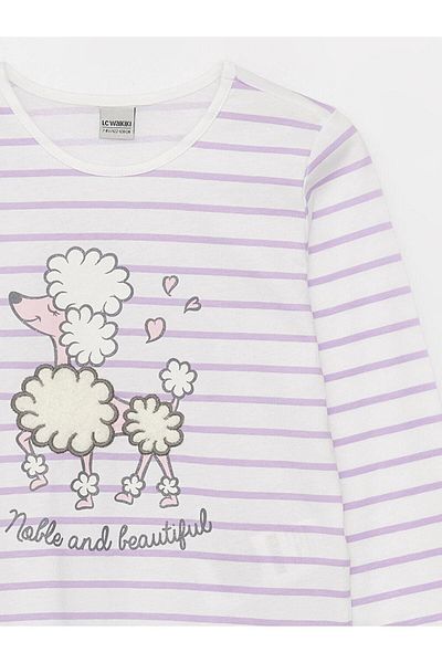 LC Waikiki LCW Kids Girls - Μακρυμάνικο μπλουζάκι με στάμπα με λαιμόκοψη