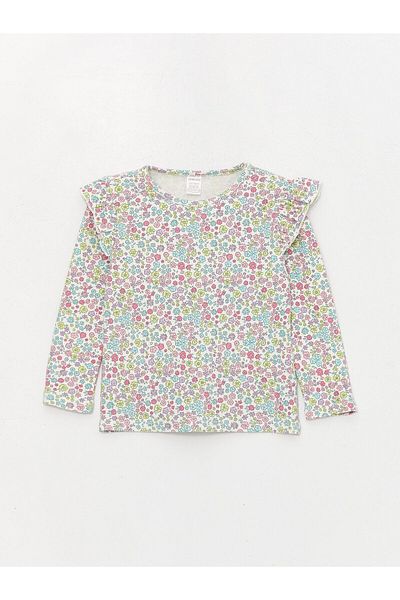 LC Waikiki Crew Neck Long Sleeve Flower Patterned Baby Girl T-Shirt