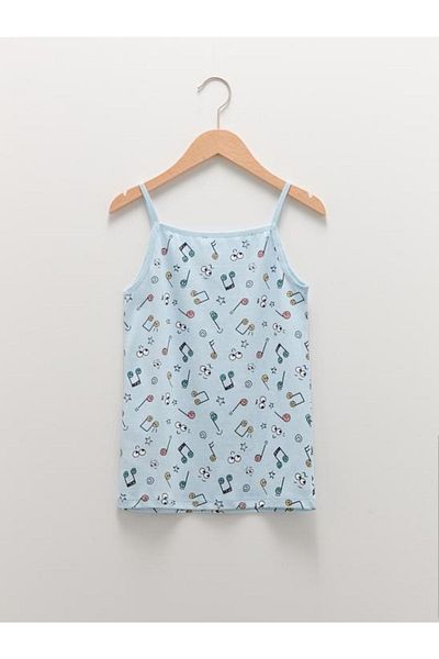 LC Waikiki Tricou pentru fetiță din bumbac cu curea imprimată cu gât pătrat, pachet de 2