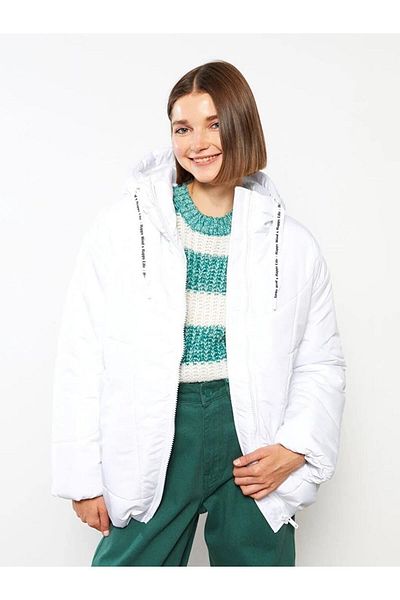 LC Waikiki Palton puf pentru femei, cu glugă, cu mânecă lungă