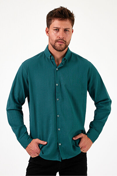 HAWKKİNG Men's Top - Long Sleeve, Easy Ironing, Sweat Absorbing, Breathable, Texture Four Seasons Shirt