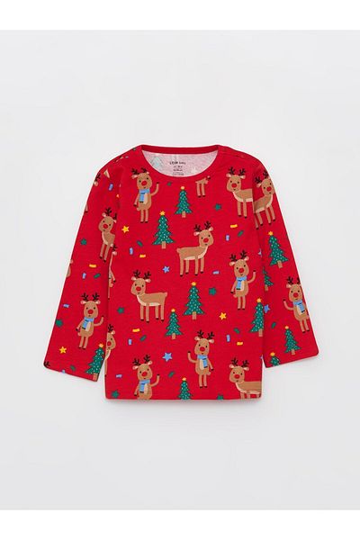 LC Waikiki Langarm-Pyjama-Set für Babys mit Rundhalsausschnitt und Neujahrsmotiv