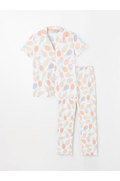 LC Waikiki Set de pijamale de damă cu mânecă scurtă, cu guler de cămașă