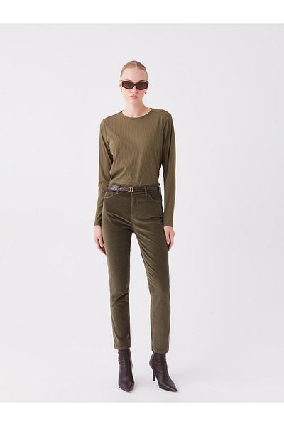 LC Waikiki Dámské kalhoty Normal Slim Fit Straight Velvet