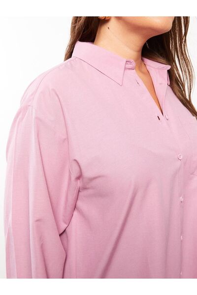 LC Waikiki Büyük Beden Düz Uzun Kollu Poplin Kadın Gömlek