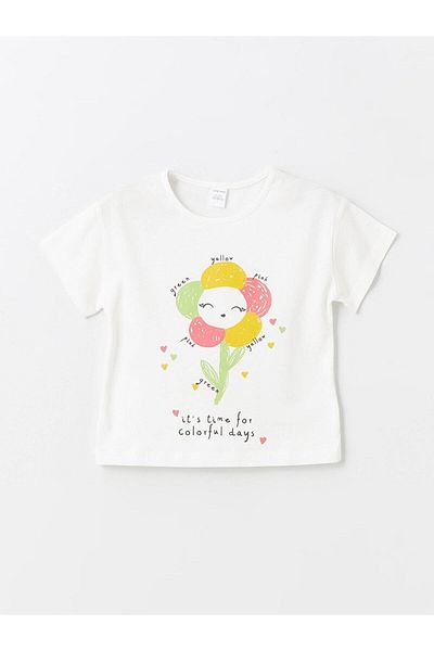LC Waikiki LCW Baby - تي شيرت مطبوع برقبة دائرية للفتيات الصغيرات