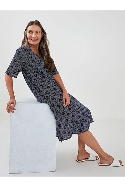 LC Waikiki Φόρεμα Grace V-λαιμόκοψη με κοντό μανίκι σε γραμμή Α με τσαλακωμένο ύφασμα