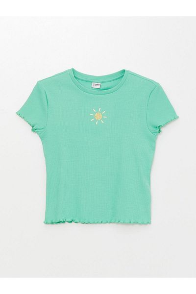 LC Waikiki Κεντητό κοντομάνικο κοριτσίστικο T-shirt με λαιμόκοψη