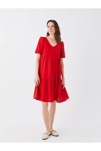 LC Waikiki V-Neck Aerobin Women's Dress - Short Sleeve