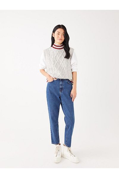 LC Waikiki Blugi LCW cu talie înaltă Mom Fit Buzunar Detaliat Pantaloni de damă Rodeo Jean