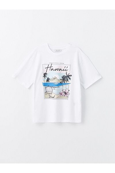 LC Waikiki Tricou oversize pentru damă - Decolteu Crew, Imprimat, mânecă scurtă