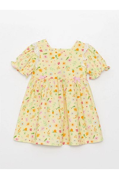 LC Waikiki Lcw Baby Square Collar Short Sleeve Patterned Baby Girl Dress